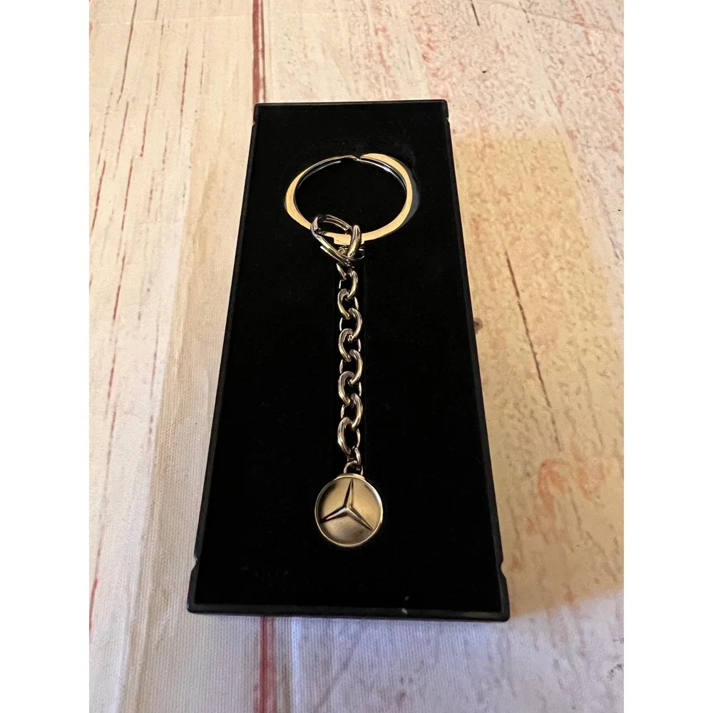 Mercedes Benz Silver Tone Logo Charm Key Ring Chain in Gift Box